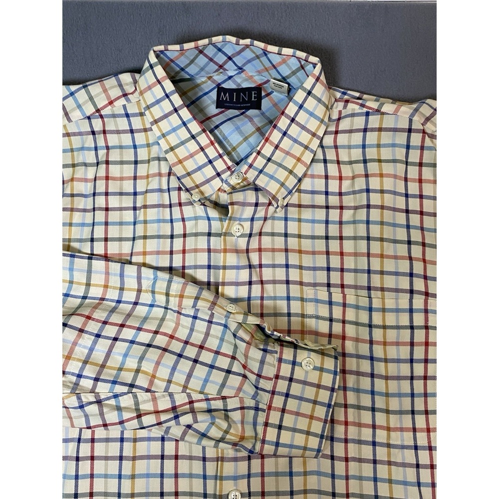 MINE Men's Button Down Size 4XB (big) Multi Color Check Long Sleeve Thick Cotton